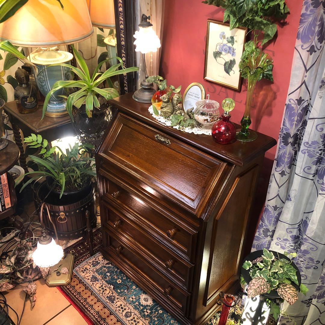 イタリアン　アンティーク　オーク　コンパクト　ライティングビューロー