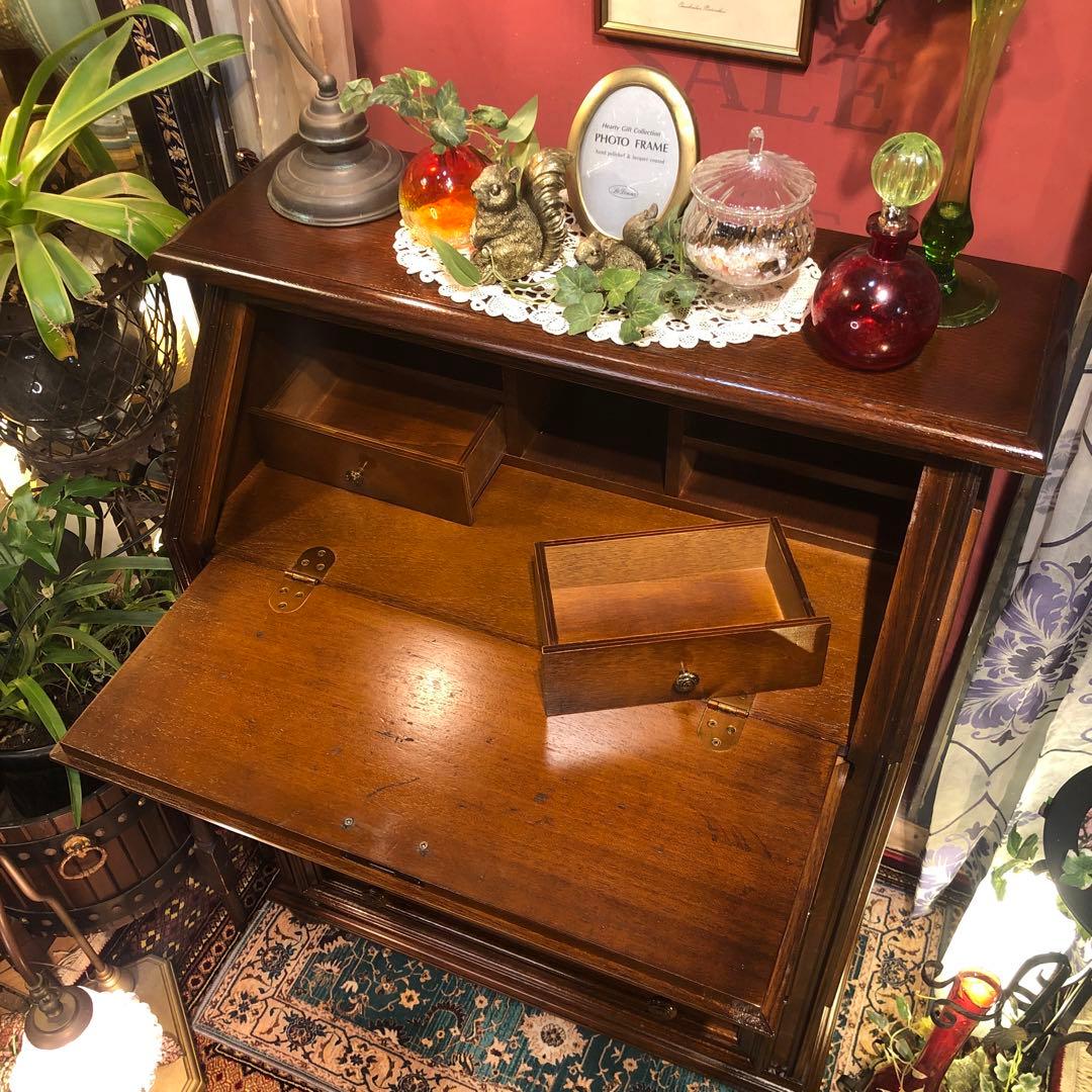 イタリアン　アンティーク　オーク　コンパクト　ライティングビューロー