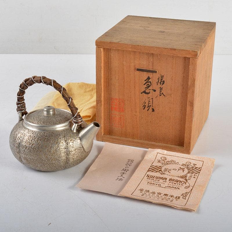 煎茶道具　継山造　本錫　急須　茶壷　約167g　箱付　M　R4802