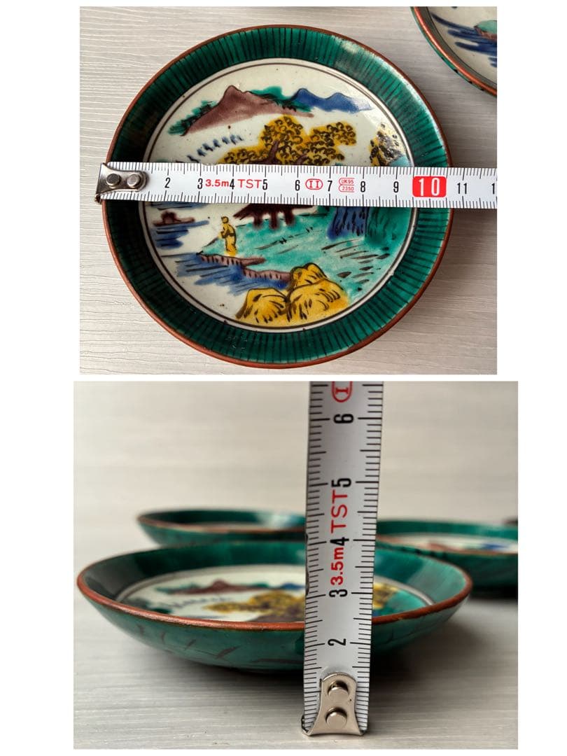【1枚難あり】九谷焼　吉田屋窯　小皿　角福　山水　青手　年代物　共箱　和食器