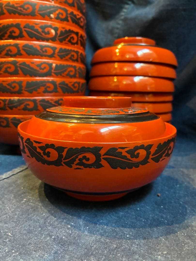 漆器　朱塗　吸物椀　煮物椀　10客　傷無し　木製