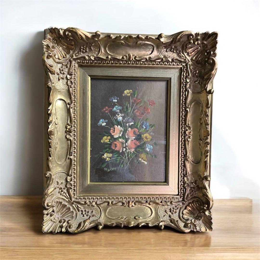 絵画美術　PITT.ROMAN 油彩画　イタリア　美しい花々　額装品　サイン