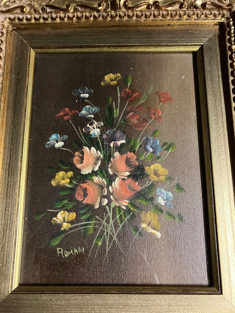 絵画美術　PITT.ROMAN 油彩画　イタリア　美しい花々　額装品　サイン