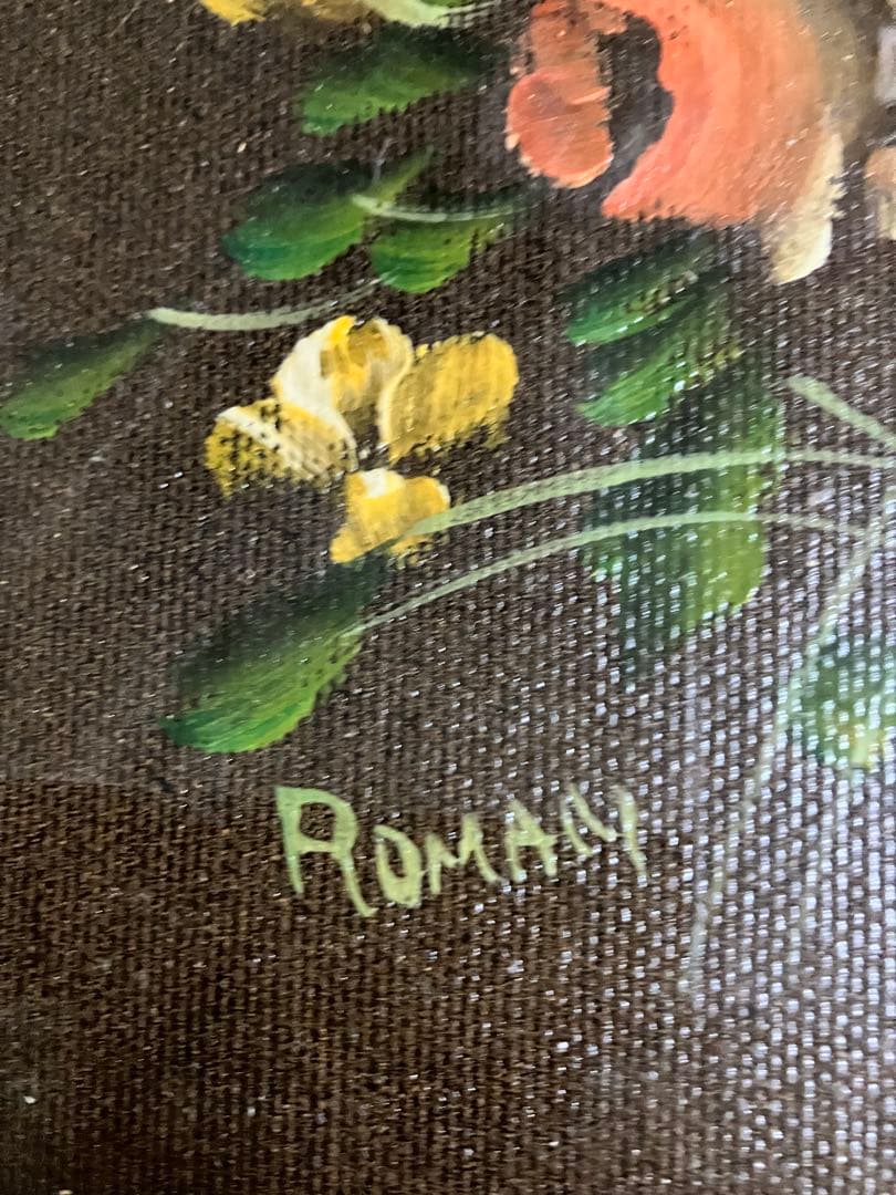 絵画美術　PITT.ROMAN 油彩画　イタリア　美しい花々　額装品　サイン