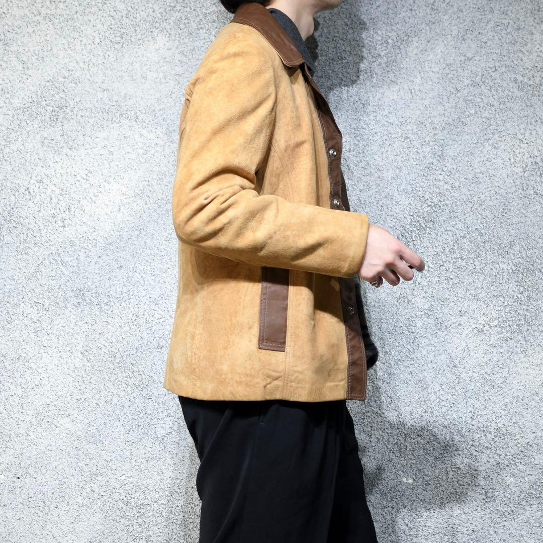 古着 70's ヌバックレザー レザージャケット ベージュ ジャケット デザイン