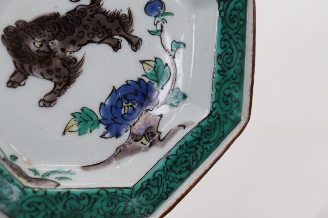 青九谷　牡丹獅子紋角皿4点　江戸　送料込み250511