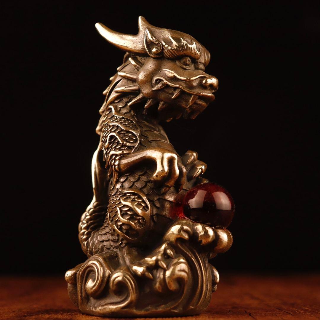 銅制 十二支竜 マスコット 戯珠竜招財 風水 開運 装飾品 工芸品 置物