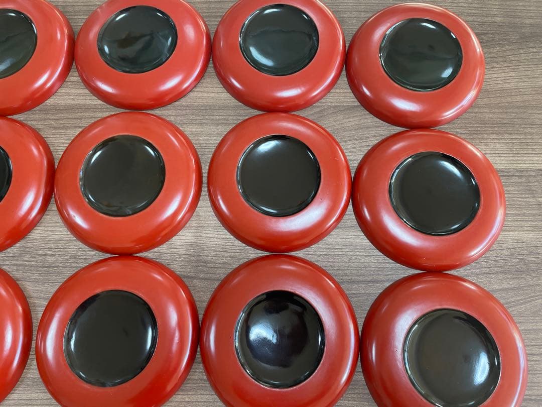 【現状品】輪島塗 漆器 朱塗 平皿 19枚セット 底黒塗 レトロ　アンティーク