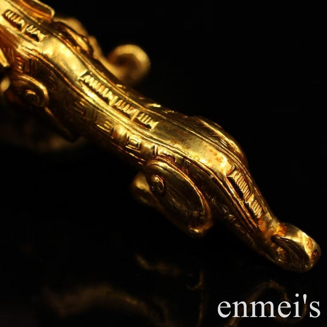 中国古美術・旧蔵鎏金の虎符セット・兵符・純銅製・高浮彫・置物・文房具・風水開運
