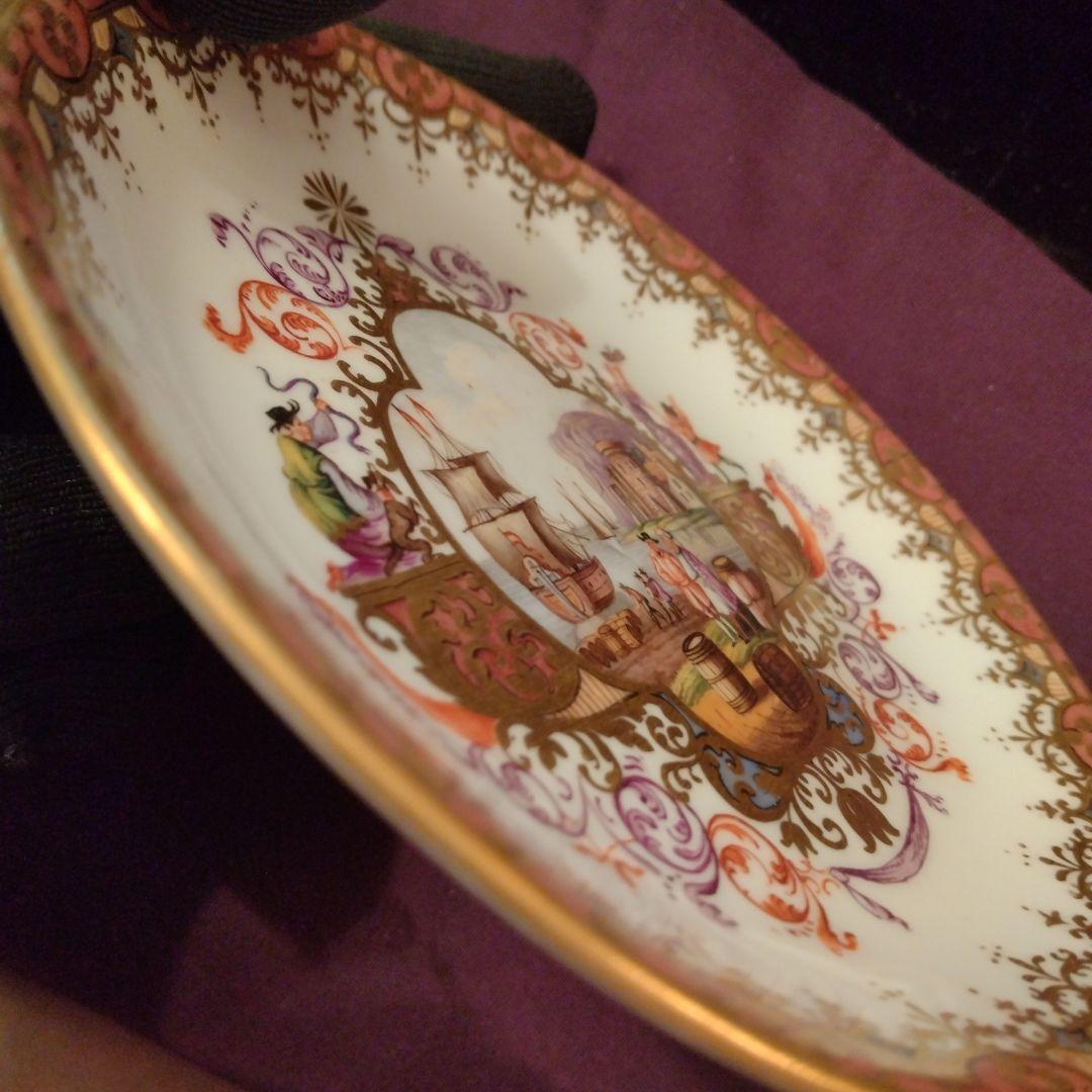 セール　希少　一級品　古マイセン　港湾図　14cm ボタン剣