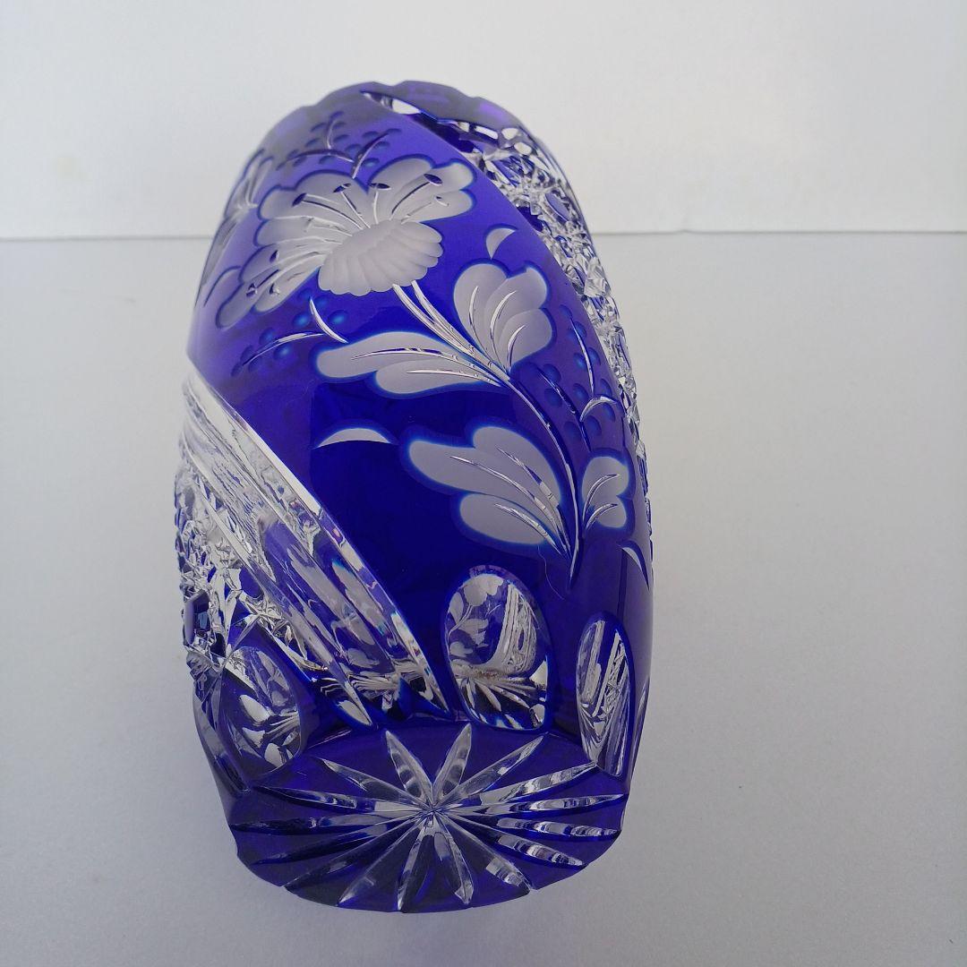 アルンシュタットクリスタル　切子花瓶　ドイツ製　コバルトブルー