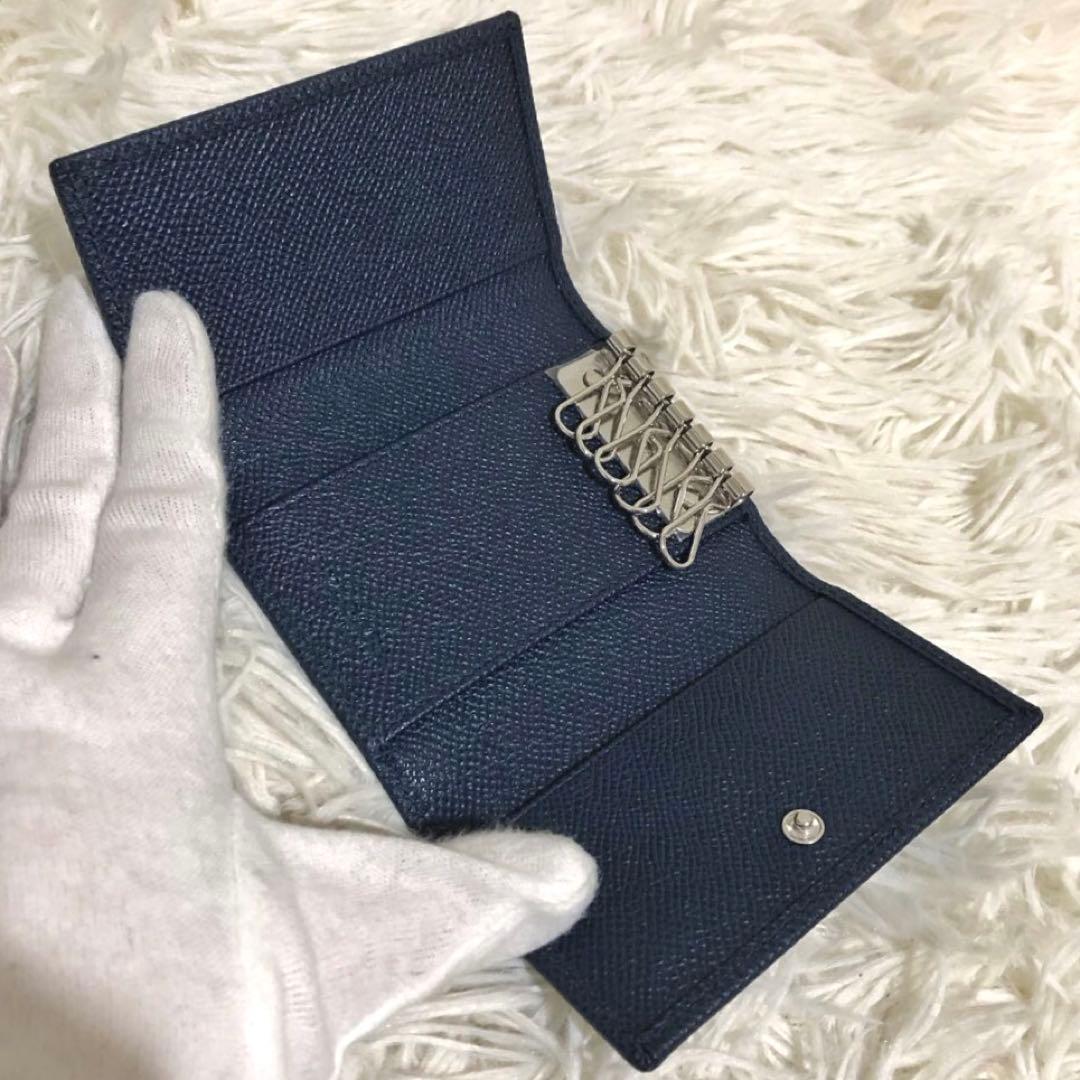 未使用✨ブルガリ グレイン カーブレザー 6連キーケース デニム サファイア