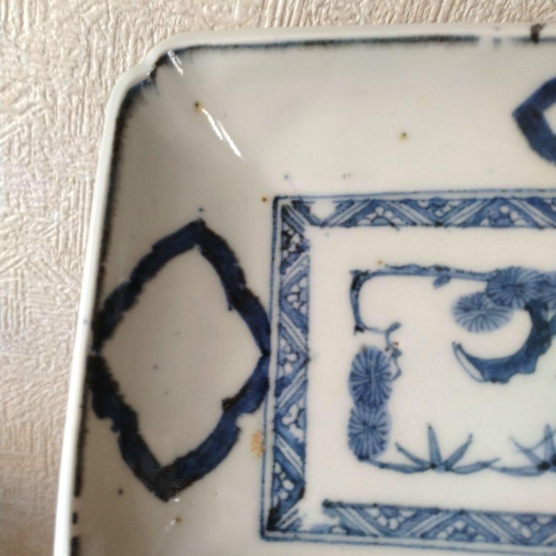 古伊万里染付白抜き木瓜文長皿江戸時代成化年製