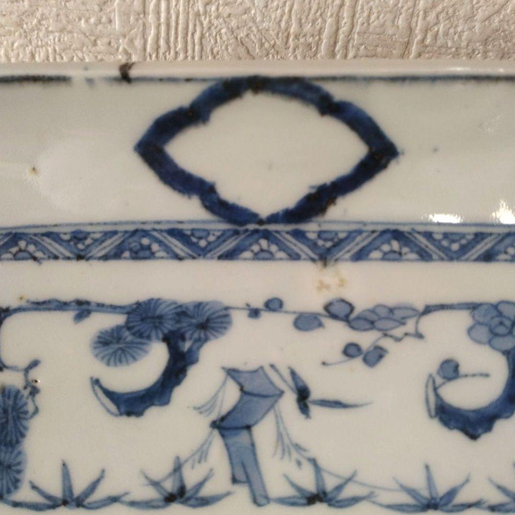 古伊万里染付白抜き木瓜文長皿江戸時代成化年製