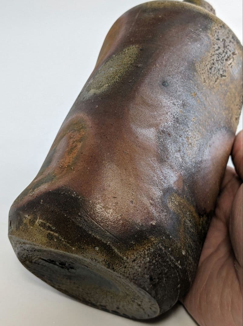 岡山県重要無形文化財 松井與之 備前焼 一輪挿花入 共箱共布栞 花器 花瓶 花生