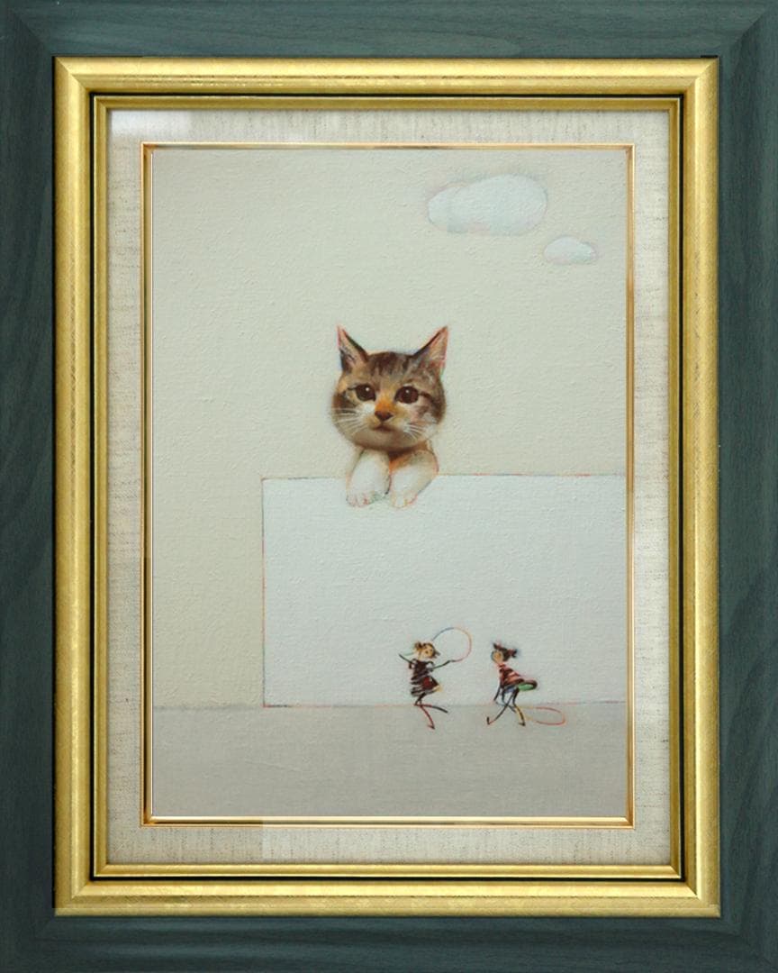 油絵 菅家令子 絵 絵画 インテリア F4-091218 可愛い子猫と女の子