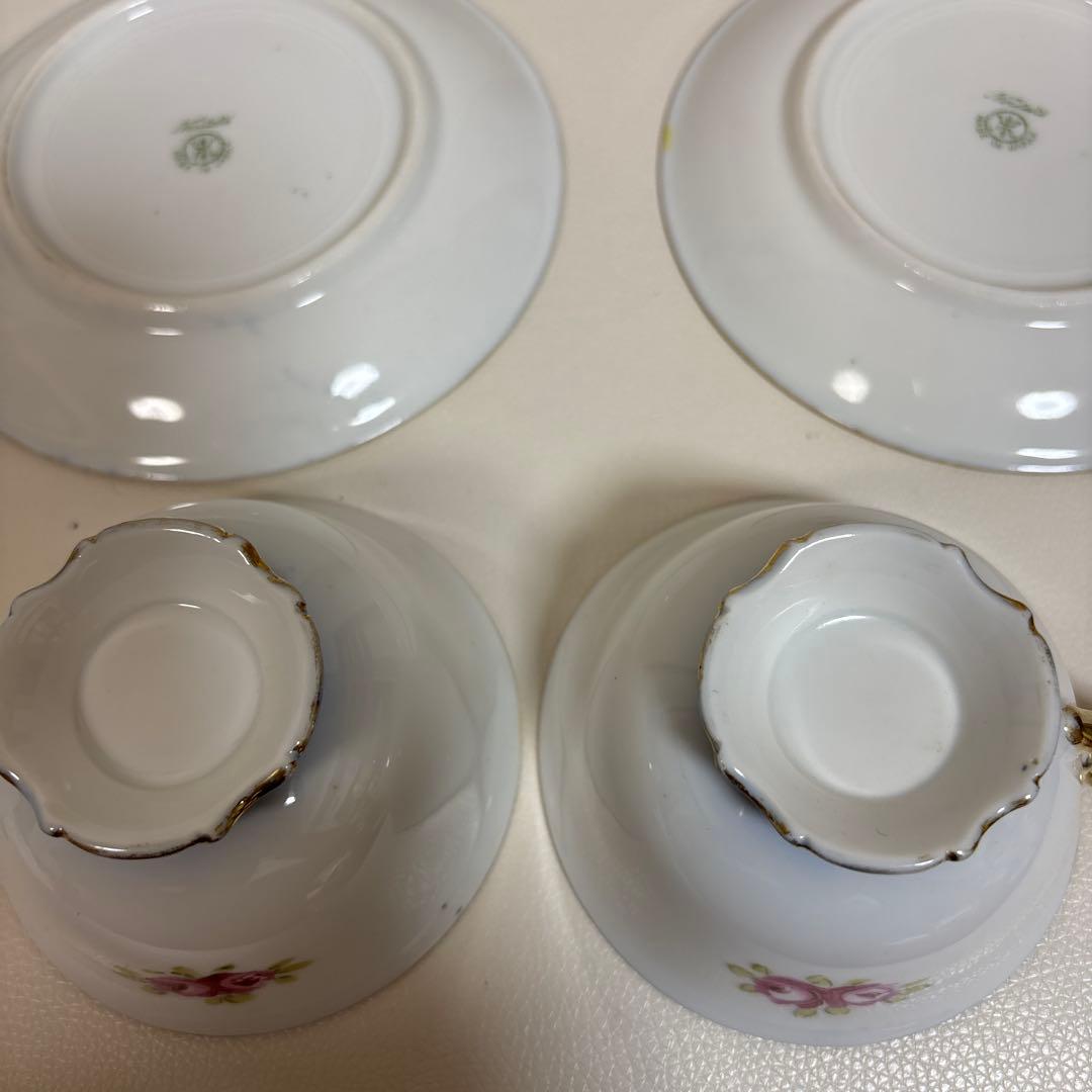 オールドノリタケ 金盛上・コバルト薔薇図紋　カップソーサー2客セット