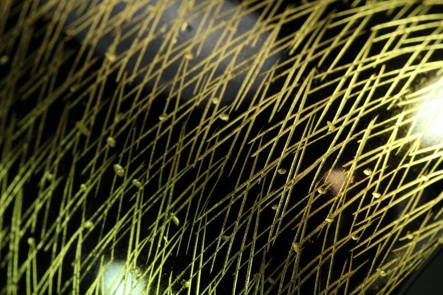 茶道具 沈金 松葉紋 棗 半洲作 共箱 美品(K-LC702)