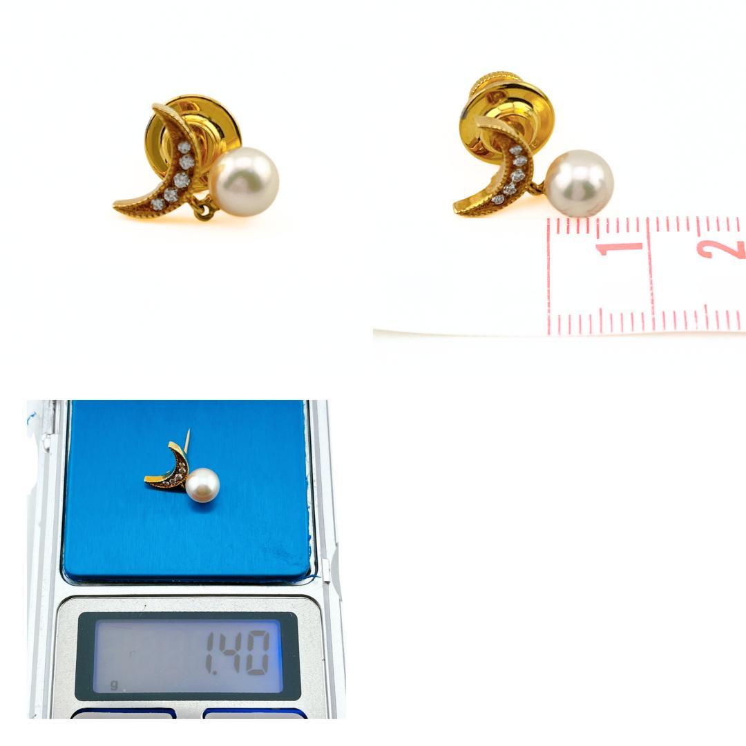 MIKIMOTO ミキモト ダイヤ アコヤパール 18K ピンブローチ ムーン