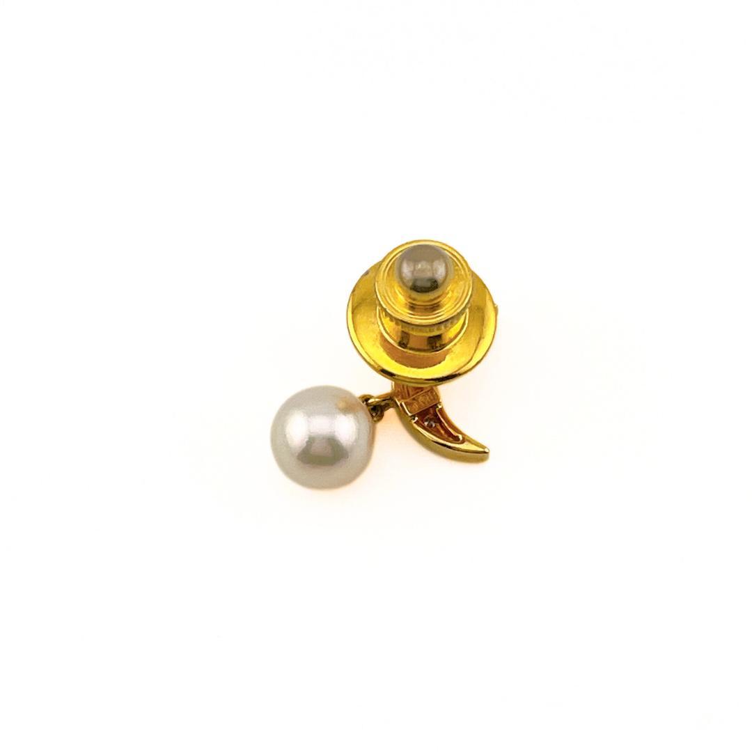 MIKIMOTO ミキモト ダイヤ アコヤパール 18K ピンブローチ ムーン