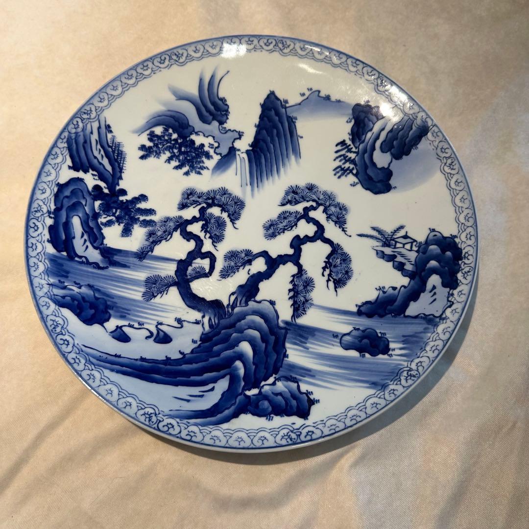 old有田焼　特大皿　飾り皿　染め付け