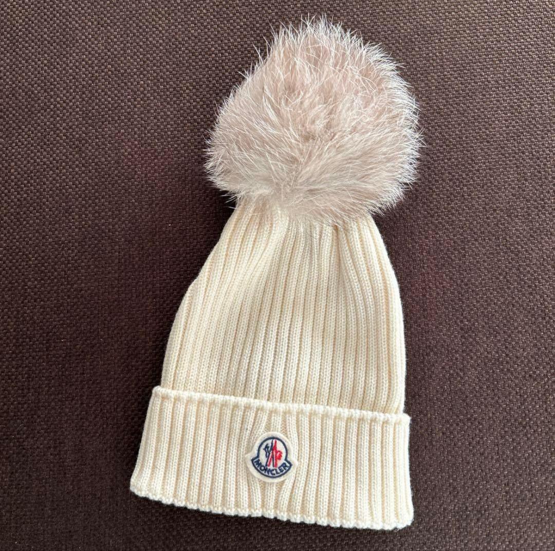 373　MONCLER モンクレール　キッズLサイズ　アイボリー ニット帽