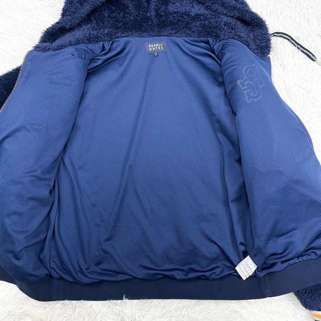 美品 パーリーゲイツ ファー パーカー ジャケット ロゴワッペン リブライン