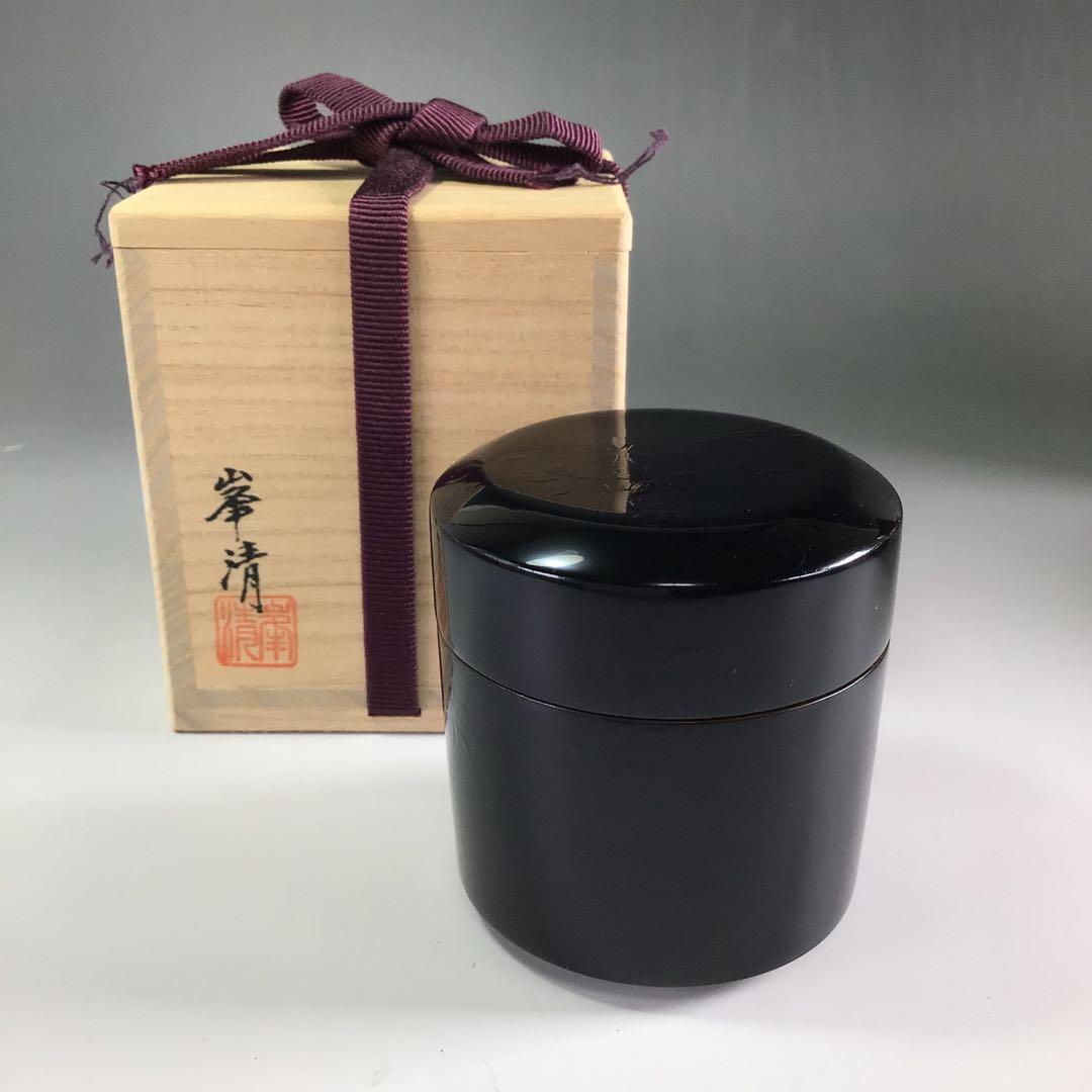 Ｒ５６５　四季棗　『塗師　峯清作』『夜桜　朝顔　稲雀　松喰鶴』　共箱　茶道具