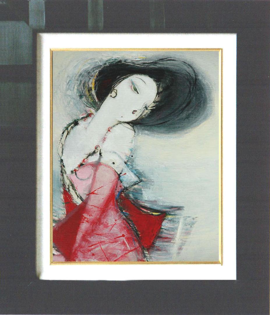 油絵 菅家令子 絵 絵画 インテリア 額付(黒) F6-082711 人物 女性