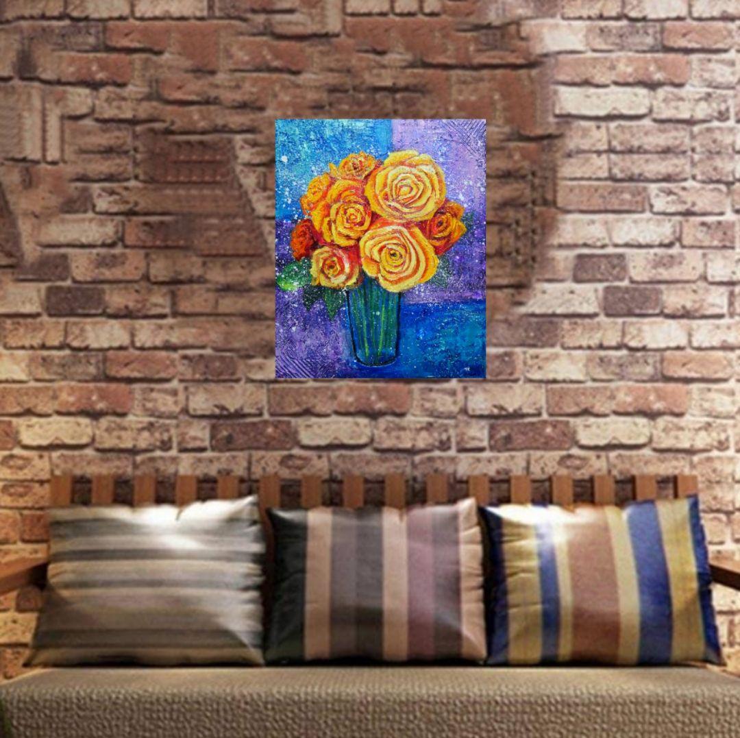 油絵 油彩 油彩画 絵 絵画 【黄色薔薇】