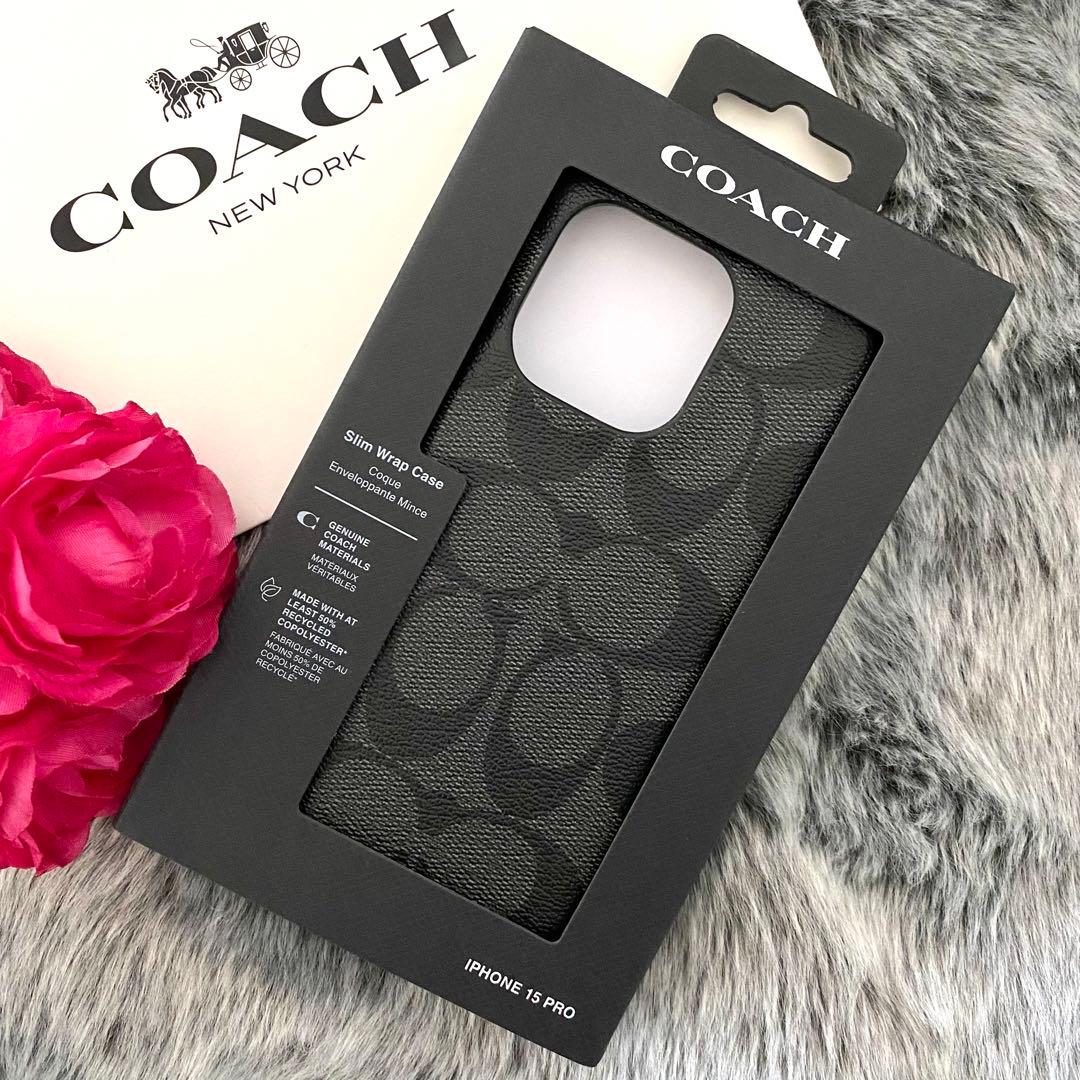 新品☆COACH(コーチ) ブラック スマホケース iPhone15 pro
