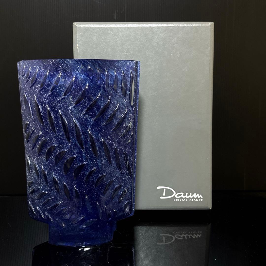 特大 Daum France クリスタル 青マーブル ガラス 花瓶 廃盤 貴重