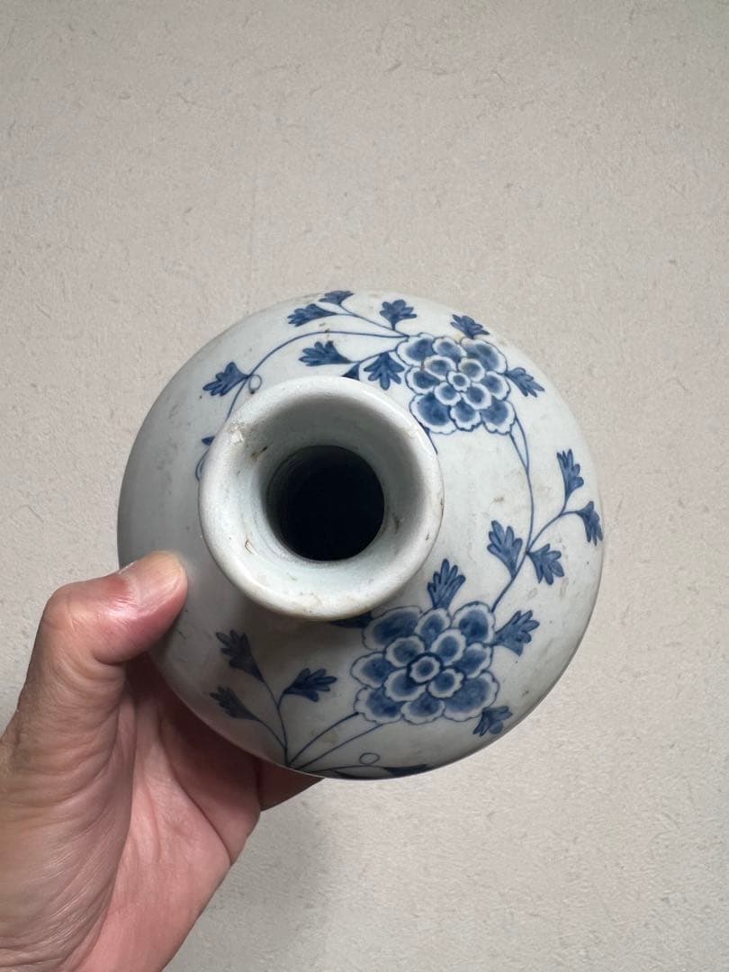 李朝 白磁 染付 分院 牡丹紋 朝鮮王朝 官窯 酒器 徳利 花入 骨董 古美術
