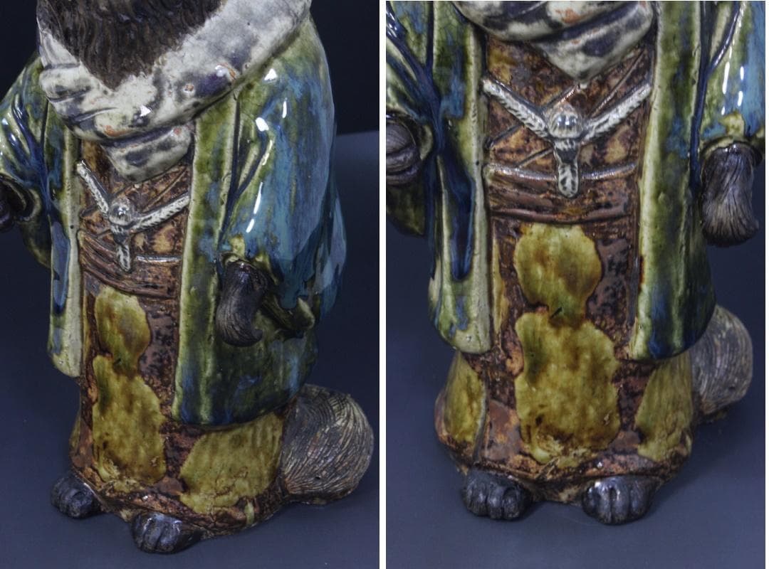 古い時代◆釉薬(うわぐすり・ゆうやく)　五彩陶器　焼き物　狸　たぬき◆30㎝