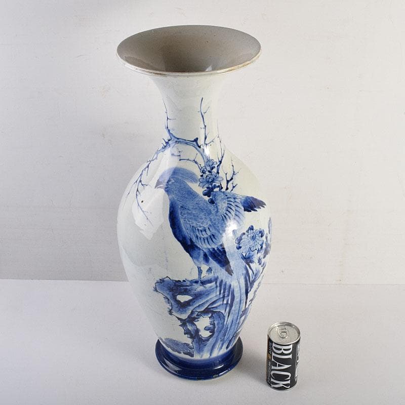 瀬戸焼　古瀬戸　染付花鳥文広口瓶　花瓶　高さ約54cm　M　R8797H
