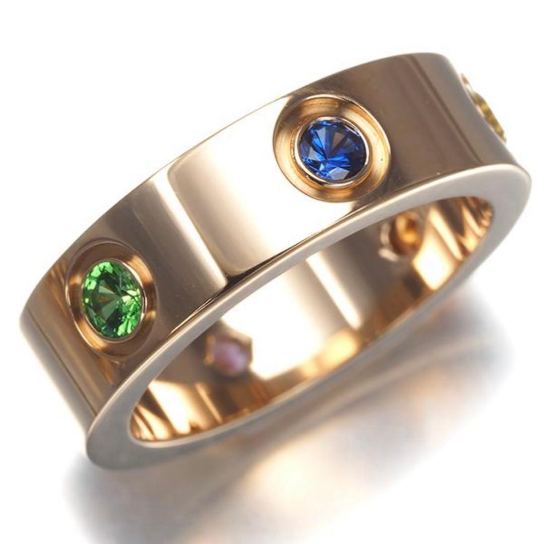 カルティエ　サファイア　ガーネット　ピンクゴールド　ラブリング　k18