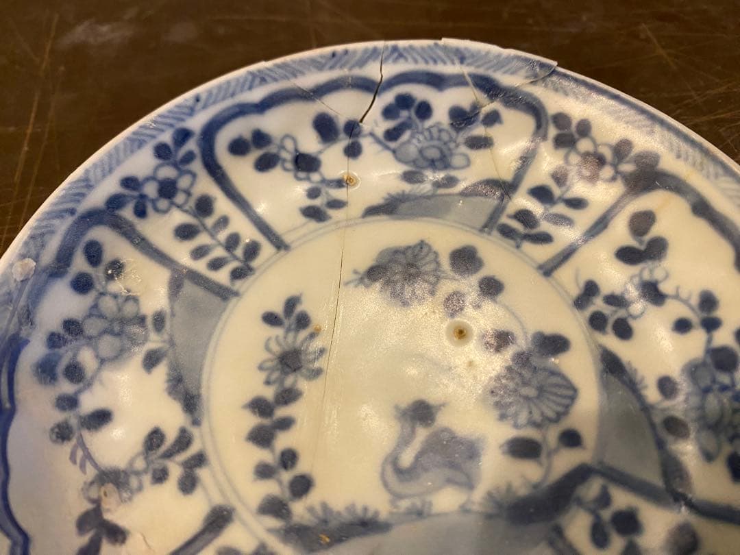 景徳鎮窯染付絵皿　鑑賞台付 ・沈船品　ヴィンテージ　レア ・台湾茶器