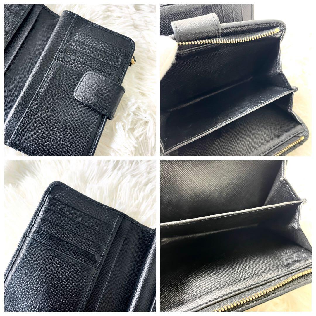 プラダ　PRADA 二つ折り財布　サフィアーノ　レザー　ブラック　黒　レディース