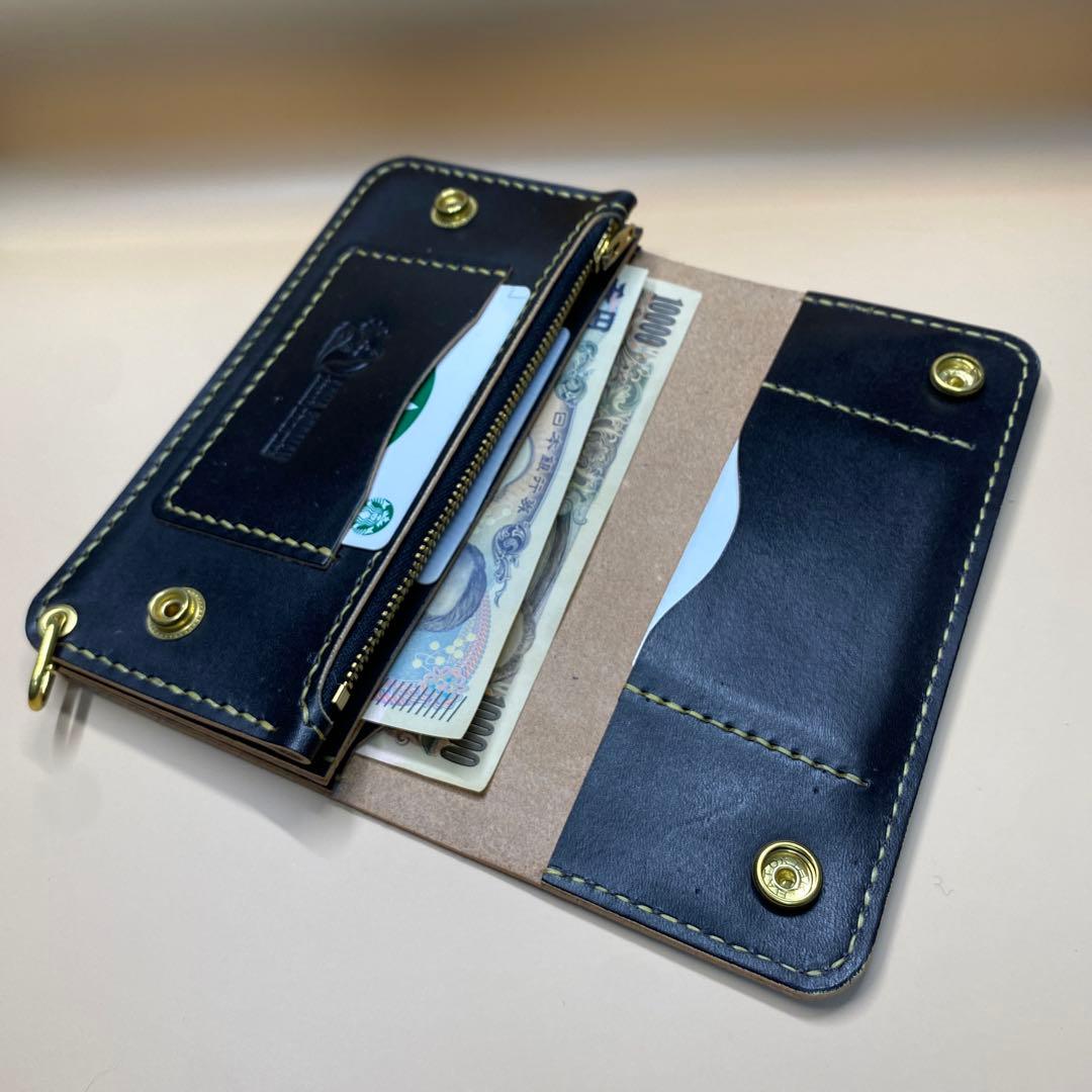 上質 無骨 艶 茶芯 丘染め 三層 マチ ロング トラッカーウォレット