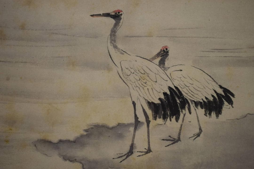 真作/森寛斎/日ノ出双鶴図/桐題箱二重箱付/布袋屋掛軸HJ-517