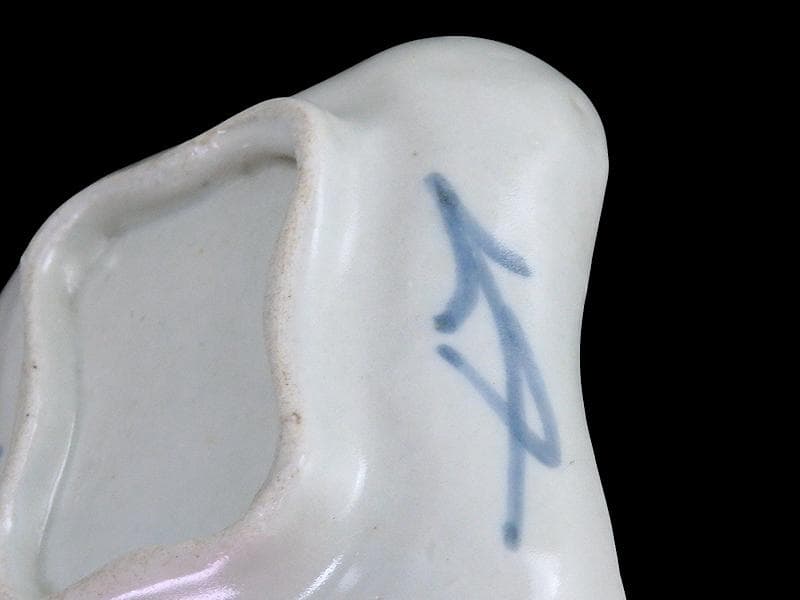 古伊万里　型刷印判　雨降りに花の図　変形皿　江戸期　E650AS-CVi