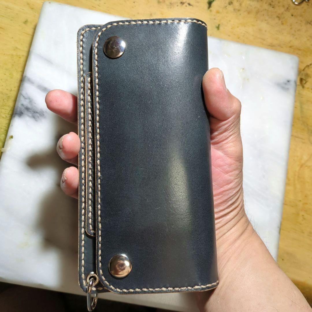 姫路ヌメ革 ハンドメイド トラッカーウォレット 長財布 ロングウォレット 黒