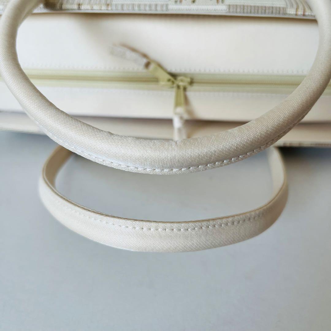 【セール✨】利休バッグ　和装バッグ　アイボリー　チェック柄　底鋲　総柄　春夏秋