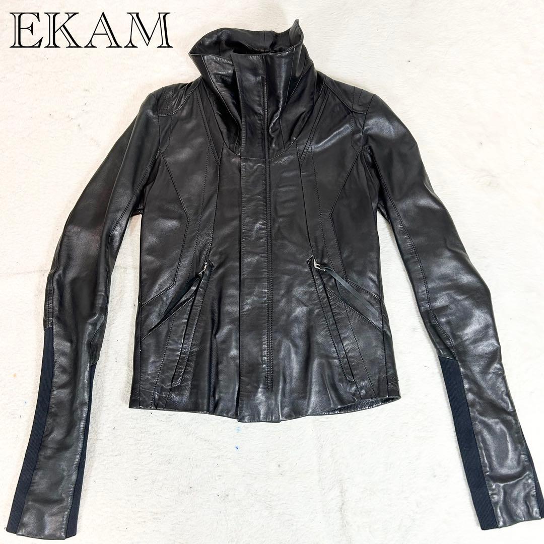 希少❗️EKAM ラムレザージャケット　ブラック　羊革　y2k S ニット切替