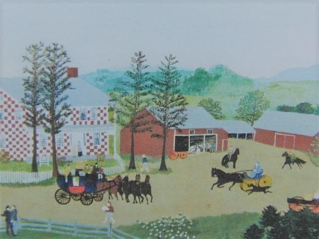 グランマ・モーゼス、『古い格子縞の家』、希少画集画、状態良好、新品高級額装付