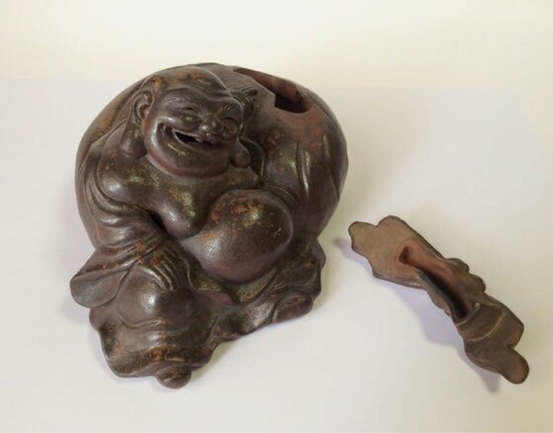 古備前　香炉 布袋】識箱付　備前焼 福の神 置物