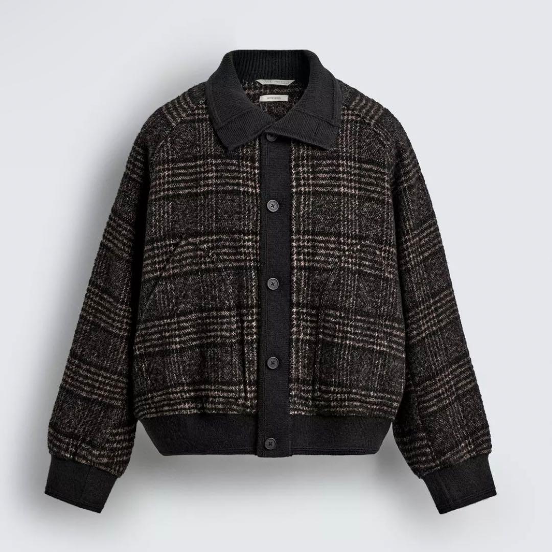 最安値 即完品 zara リブ襟 切り替え ジャケットチェック柄 Mサイズ