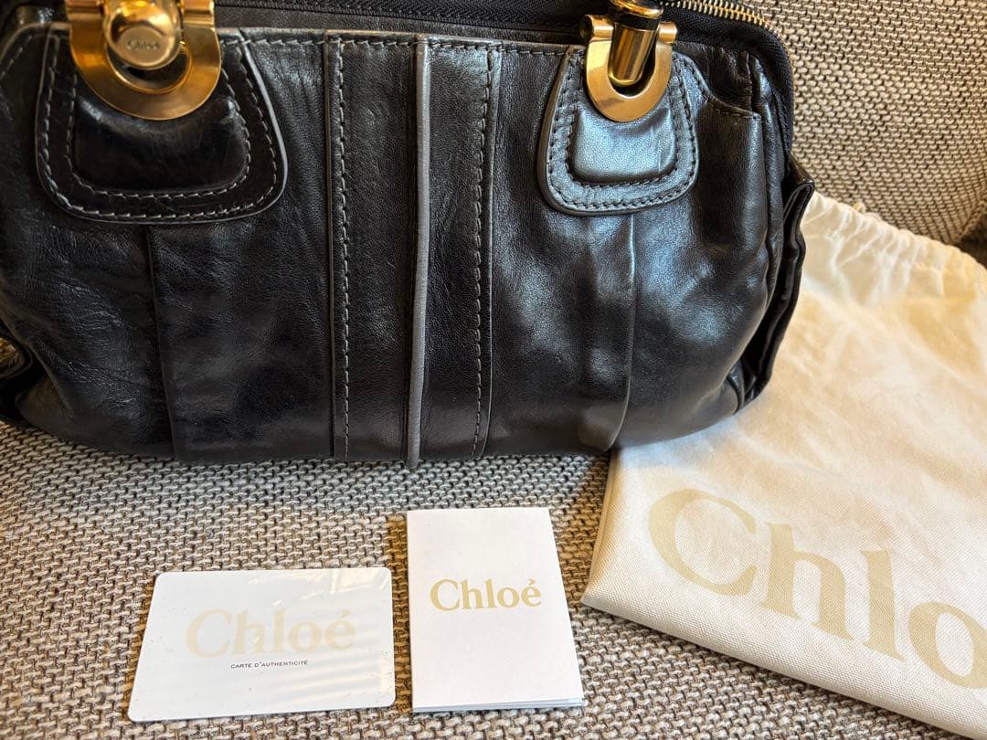 【美品/付属品付】Chloe エロイーズ 本革 ハンドバッグ 黒 Y2K 希少