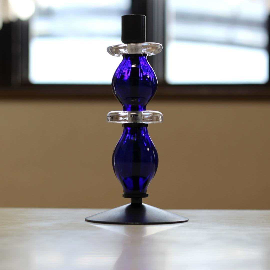 【美品・刻印】エリックホグラン　キャンドルスタンド オニオン型2段　ブルー 01