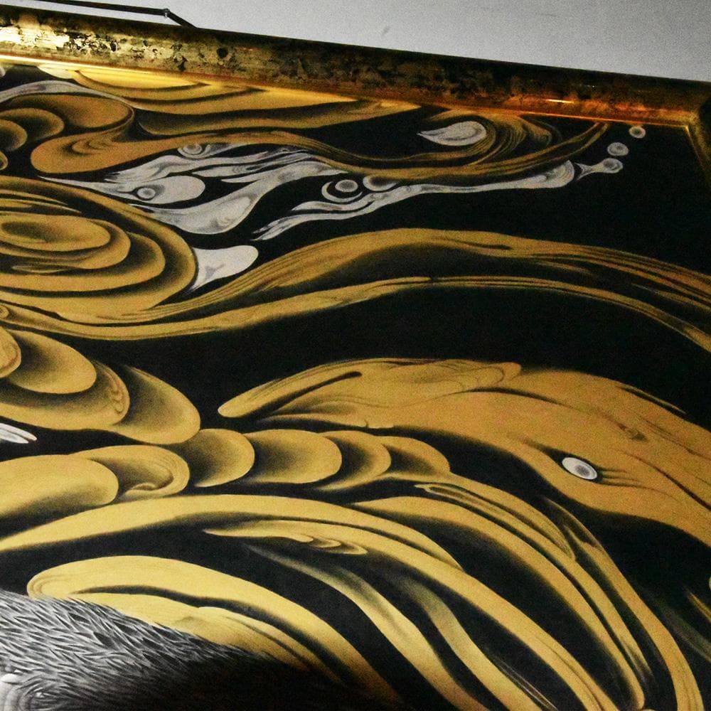 平井千香子 金と銀 鳳凰図 縦104㎝ 横170㎝ F100号 真贋保証 肉筆